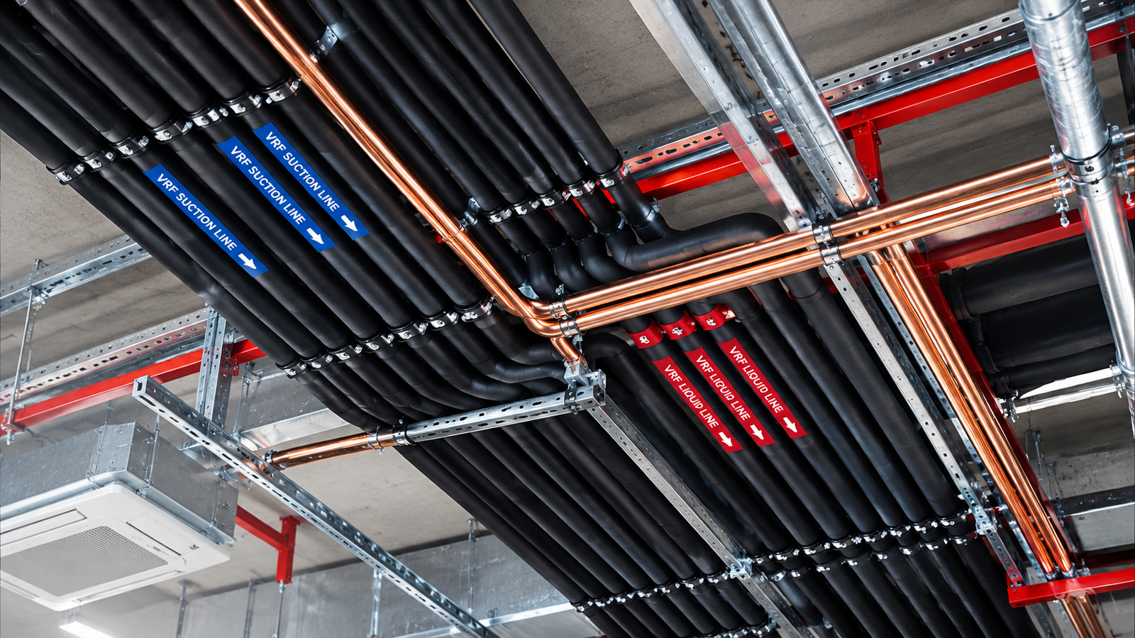 Commercial VRF copper refrigerant piping installation in Ajrara, Meerut