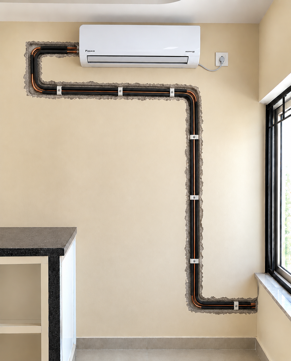 Professional AC copper pipe fitting and concealed refrigerant piping services in Ajrara, Meerut