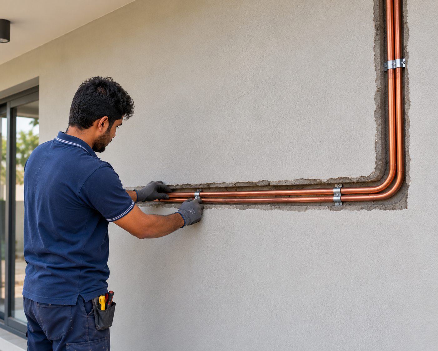 Concealed and underground AC copper pipe fitting services in Ajrara, Meerut