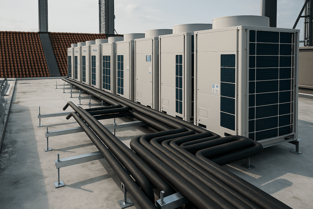 VRV air conditioning refrigerant copper piping installation in Guldher, Ghaziabad
